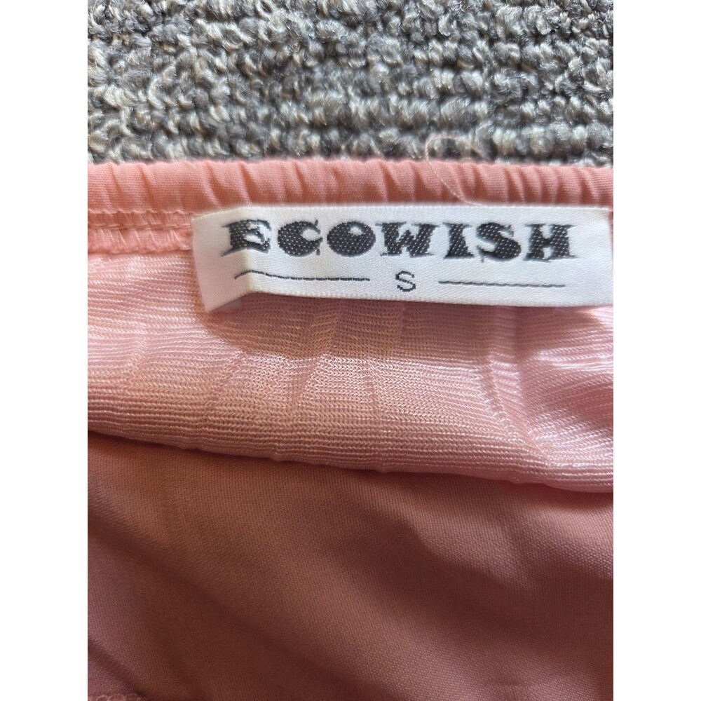 ECOWISH Salmon Pink Lace Ruffle Sundress V-Neck Tie Strappy Short Dress Size S - Picture 6 of 6